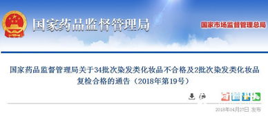 國家藥監(jiān)局通報 34批次染發(fā)類化妝品不合格，涉及貿易代理問題